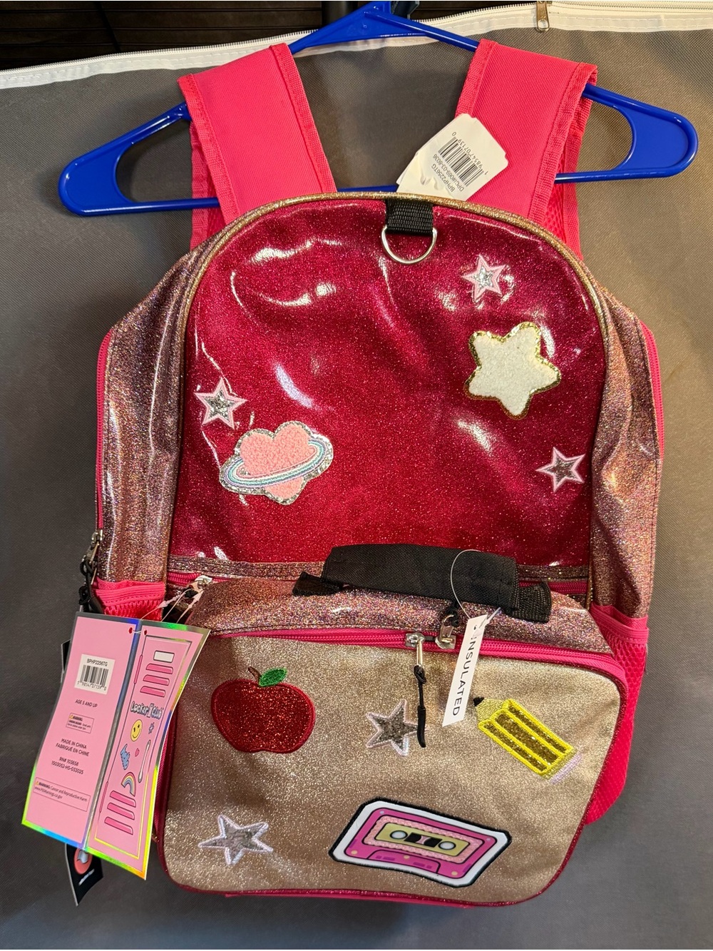 Kids Sparkle Pink & Gold Patch Backpack Set